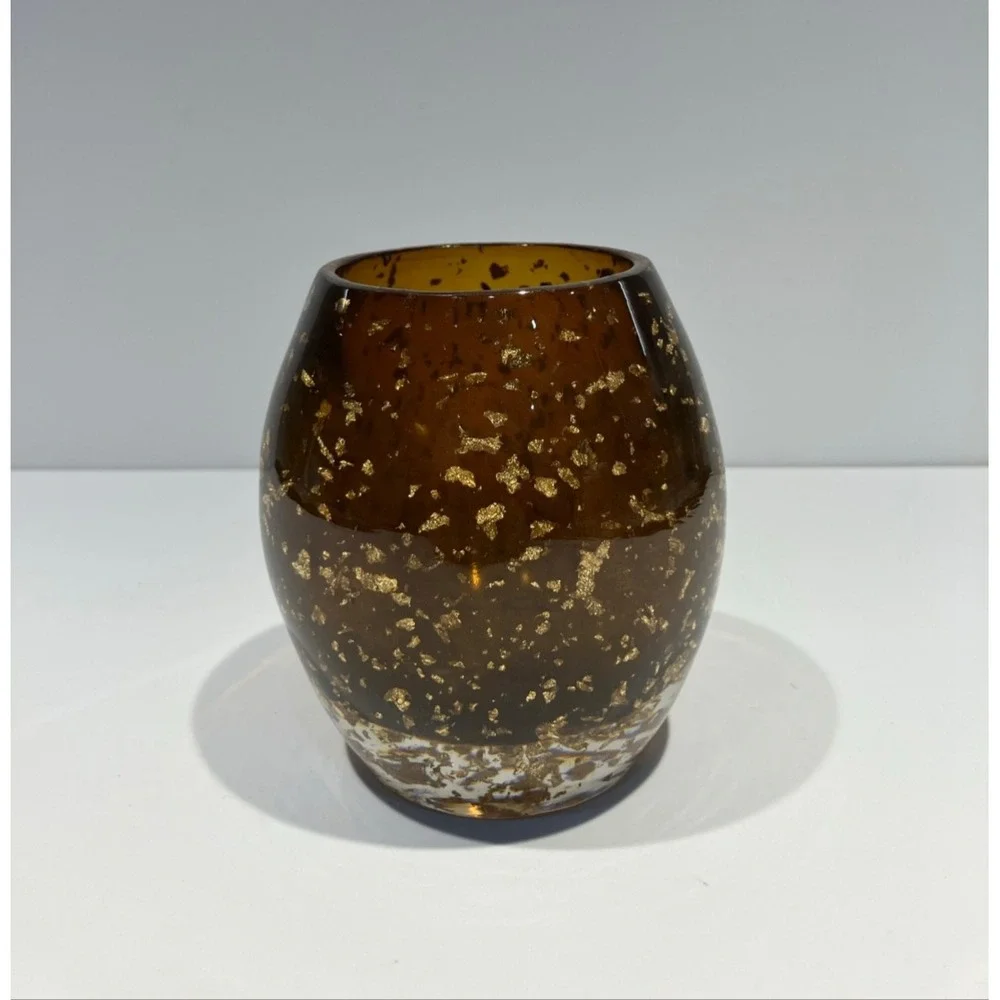 Nicole Miller MCM Style Brown With Gold Flakes Lucite Votive Candle Tea Light